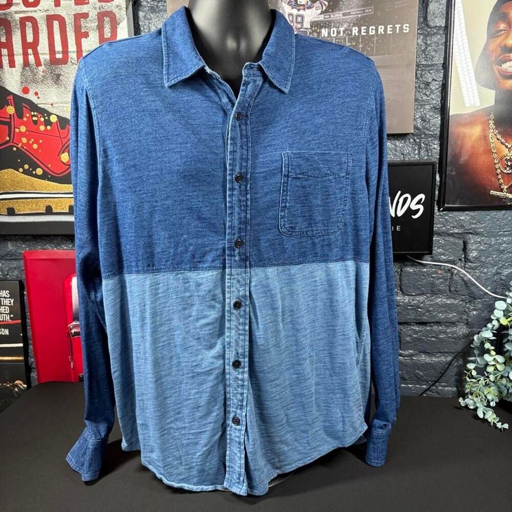 J.Crew Indigo Knit Goods - Men’s Large - Two Tone Blue Button Up Shirt